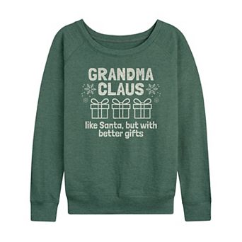 Women's Grandma Claus French Terry Long Sleeve Christmas Graphic Tee