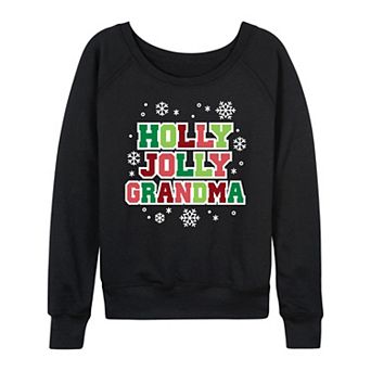 Women's Holly Jolly Grandma French Terry Long Sleeve Christmas Graphic Tee