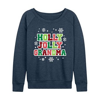 Women's Holly Jolly Grandma French Terry Long Sleeve Christmas Graphic Tee