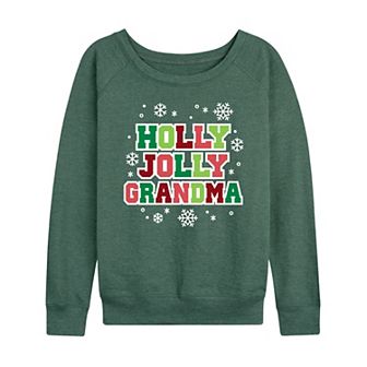 Women's Holly Jolly Grandma French Terry Long Sleeve Christmas Graphic Tee
