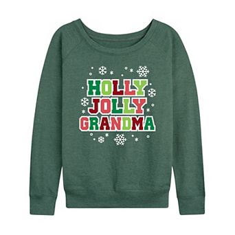 Women's Holly Jolly Grandma French Terry Long Sleeve Christmas Graphic Tee
