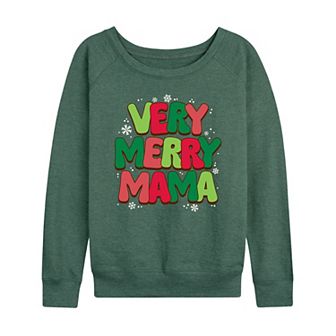 Women's Very Merry Mama French Terry Long Sleeve Christmas Graphic Tee