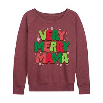Women's Very Merry Mama French Terry Long Sleeve Christmas Graphic Tee