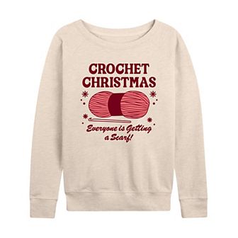 Women's Crochet Christmas French Terry Long Sleeve Christmas Graphic Tee