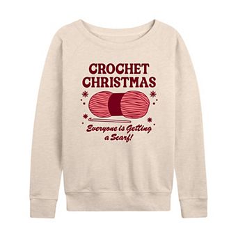 Women's Crochet Christmas French Terry Long Sleeve Christmas Graphic Tee
