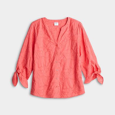 Petite Croft & Barrow® 3/4 Sleeve Notchneck Shirt