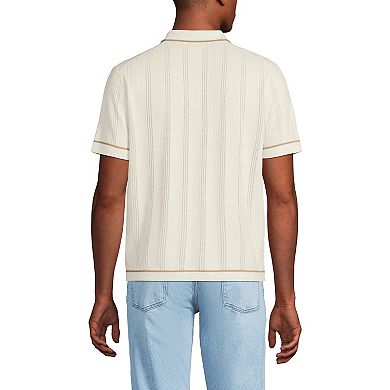 Men's Lands' End Short Sleeve Textured Tipped Sweater Polo