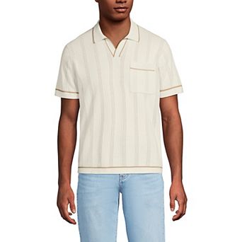 Men's Lands' End Short Sleeve Textured Tipped Sweater Polo
