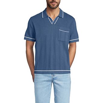 Men's Lands' End Short Sleeve Textured Tipped Sweater Polo