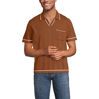 Men's Lands' End Short Sleeve Textured Tipped Sweater Polo