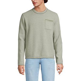 Men's Lands' End Long Sleeve Textured Cotton Crewneck Sweater