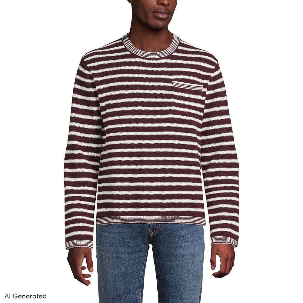Men's Lands' End Long Sleeve Textured Cotton Crewneck Sweater