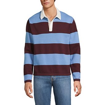 Men's Lands' End Long Sleeve Cotton Rugby Sweater Polo