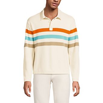 Men's Lands' End Long Sleeve Cotton Rugby Sweater Polo