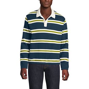 Men's Lands' End Long Sleeve Cotton Rugby Sweater Polo