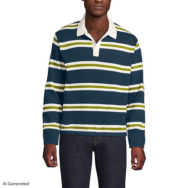 Men's Lands' End Long Sleeve Cotton Rugby Sweater Polo