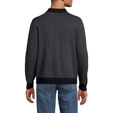 Men's Lands' End Long Sleeve Washable Merino Button Through Sweater Polo