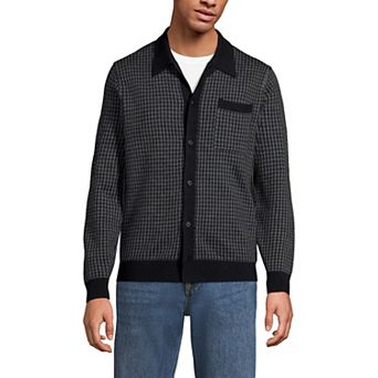 Men's Lands' End Long Sleeve Merino Button Through Sweater Polo