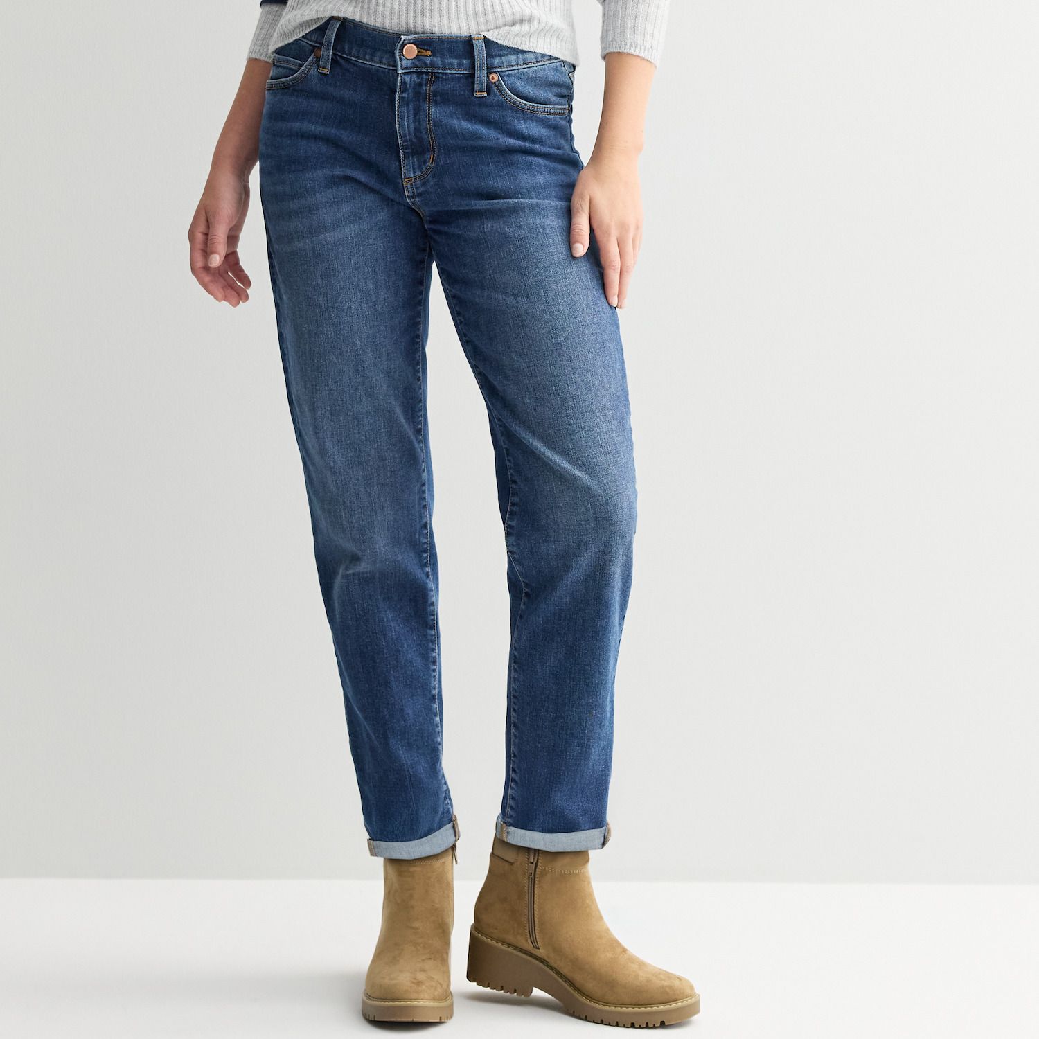 Женские джинсы Petite Sonoma Goods For Life® Mid Rise Relaxed Boyfriend, цвет: Яркая средняя варка — фото 1