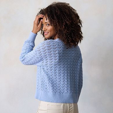 Petite LC Lauren Conrad Pointelle Crewneck Pullover Sweater