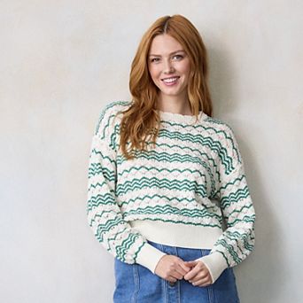 Petite LC Lauren Conrad Pointelle Crewneck Pullover Sweater