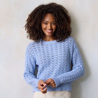 Petite LC Lauren Conrad Pointelle Crewneck Pullover Sweater