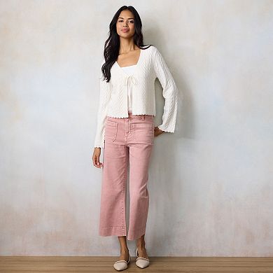 Petite LC Lauren Conrad Cable Tie Front Sweater