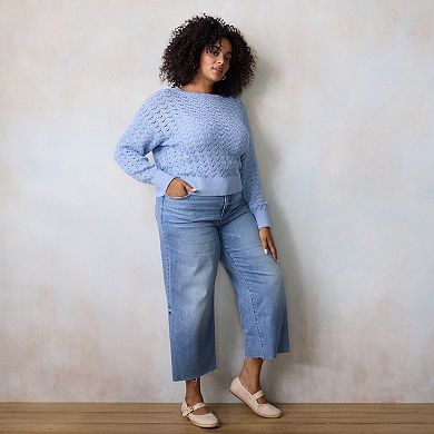 Plus Size LC Lauren Conrad Pointelle Crewneck Pullover Sweater