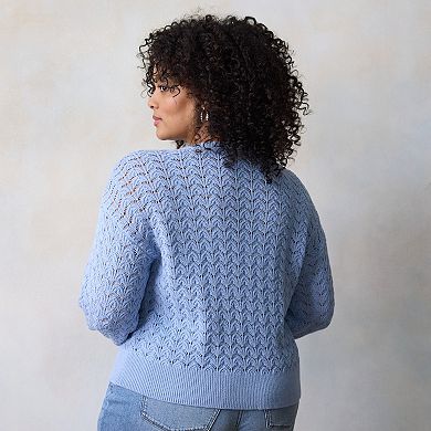 Plus Size LC Lauren Conrad Pointelle Crewneck Pullover Sweater