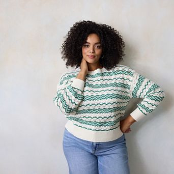 Plus Size LC Lauren Conrad Pointelle Crewneck Pullover Sweater