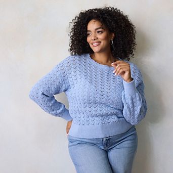 Plus Size LC Lauren Conrad Pointelle Crewneck Pullover Sweater