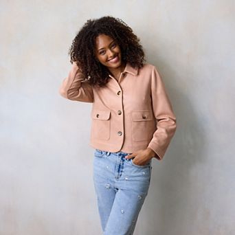 Petite LC Lauren Conrad Faux Suede Collared Jacket