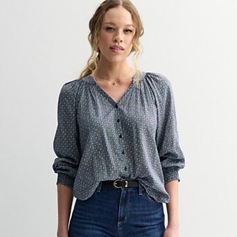 Women's Sonoma Goods For Life® V-Neck Button Front Long Sleeve Top