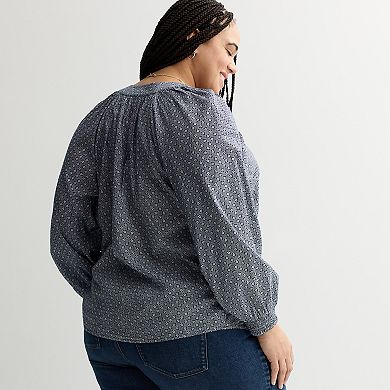 Plus Size Sonoma Goods For Life® V-Neck Button Front Long sleeve Top