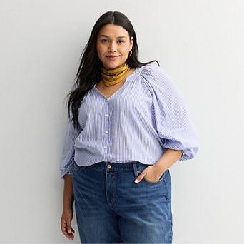 Plus Size Sonoma Goods For Life® V-Neck Button Front Long sleeve Top