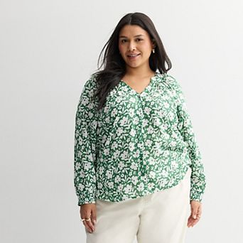 Plus Size Sonoma Goods For Life® V-Neck Button Front Long sleeve Top