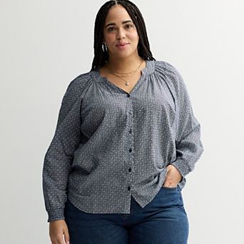 Plus Size Sonoma Goods For Life® V-Neck Button Front Long sleeve Top