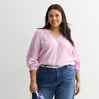Plus Size Sonoma Goods For Life® V-Neck Button Front Long sleeve Top