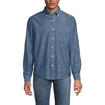 Men's Lands' End Long Sleeve Chambray Button-Down Shirt