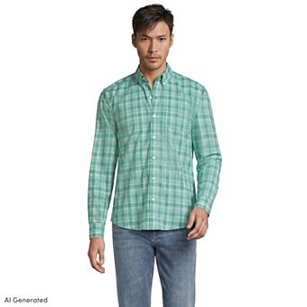 Men's Lands' End Long Sleeve Pattern Poplin Shirt