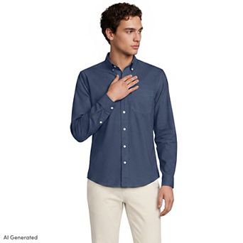 Men's Lands' End Long Sleeve Pattern Poplin Shirt