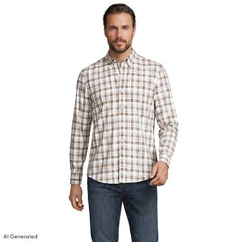 Men's Lands' End Long Sleeve Pattern Poplin Shirt