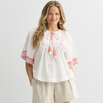 Petite Farmers Market Embroidered Blouse