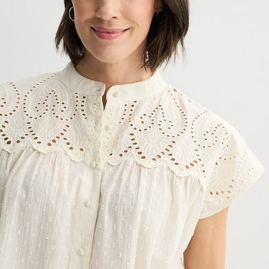 Petite Farmers Market Eyelet Yoke Dolman Top