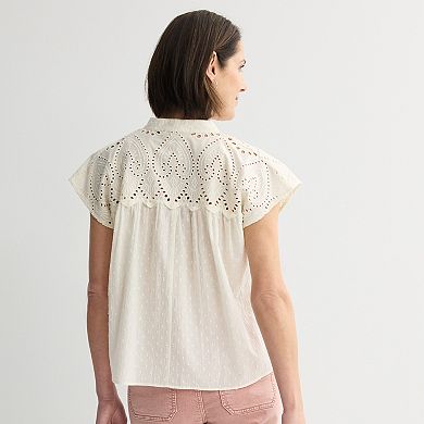 Petite Farmers Market Eyelet Yoke Dolman Top
