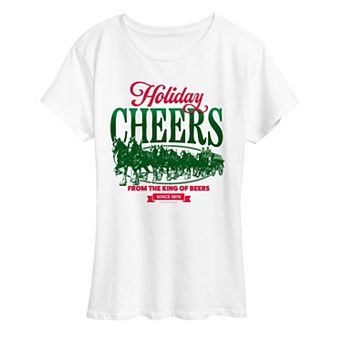 Women's Budweiser Clydesdales Holiday Cheers Christmas Graphic Tee
