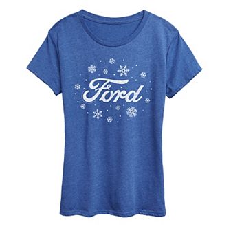 Women's Ford Logo Snowflakes Christmas Graphic Tee