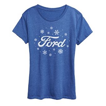 Women's Ford Logo Snowflakes Christmas Graphic Tee