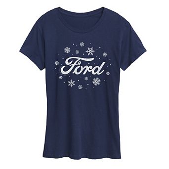 Women's Ford Logo Snowflakes Christmas Graphic Tee