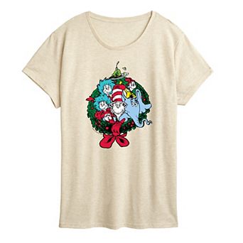 Women's Dr. Seuss Characters Christmas Wreath Graphic Tee